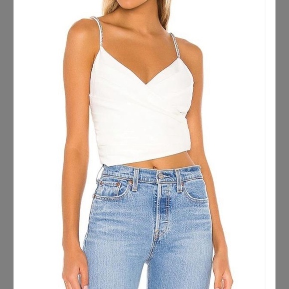 NBD Tops - NBD Julina Crystal Embellished Top in Ivory & Silver Wrap Style Pleated Size L